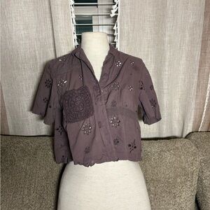 American Eagle Outfitters Purple Eyelet Blouse